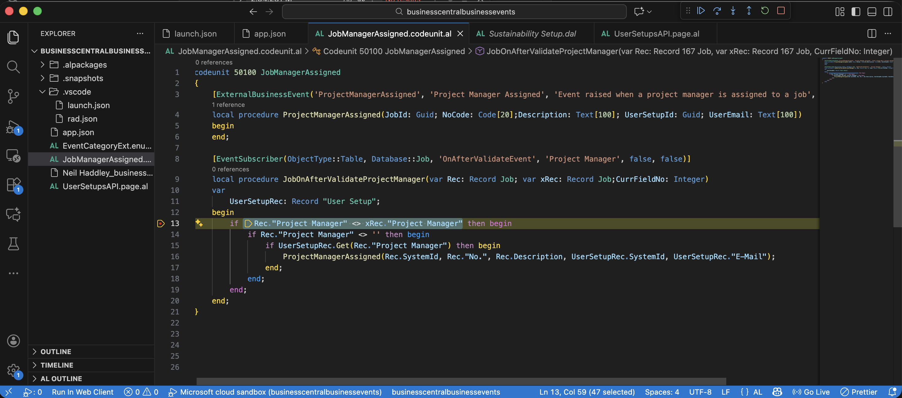 External Business Event Code ran